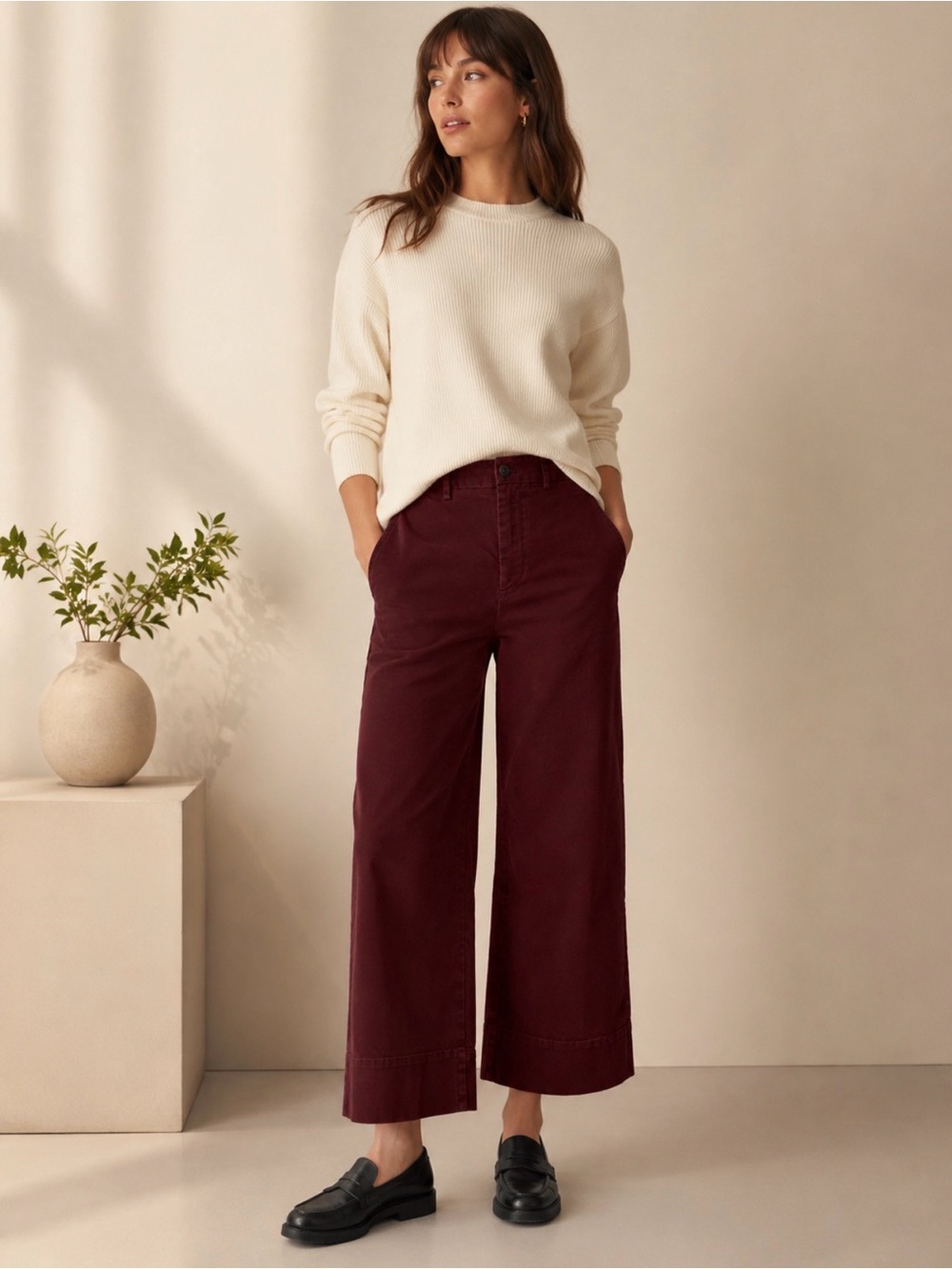 Frank & Oak Women's Wide Leg Pants in Burgundy